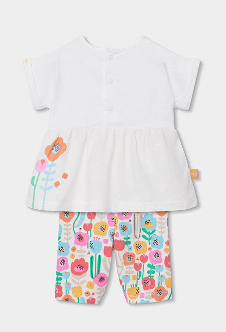 CONJUNTO DE PUNTO BLANCO CON FLORES