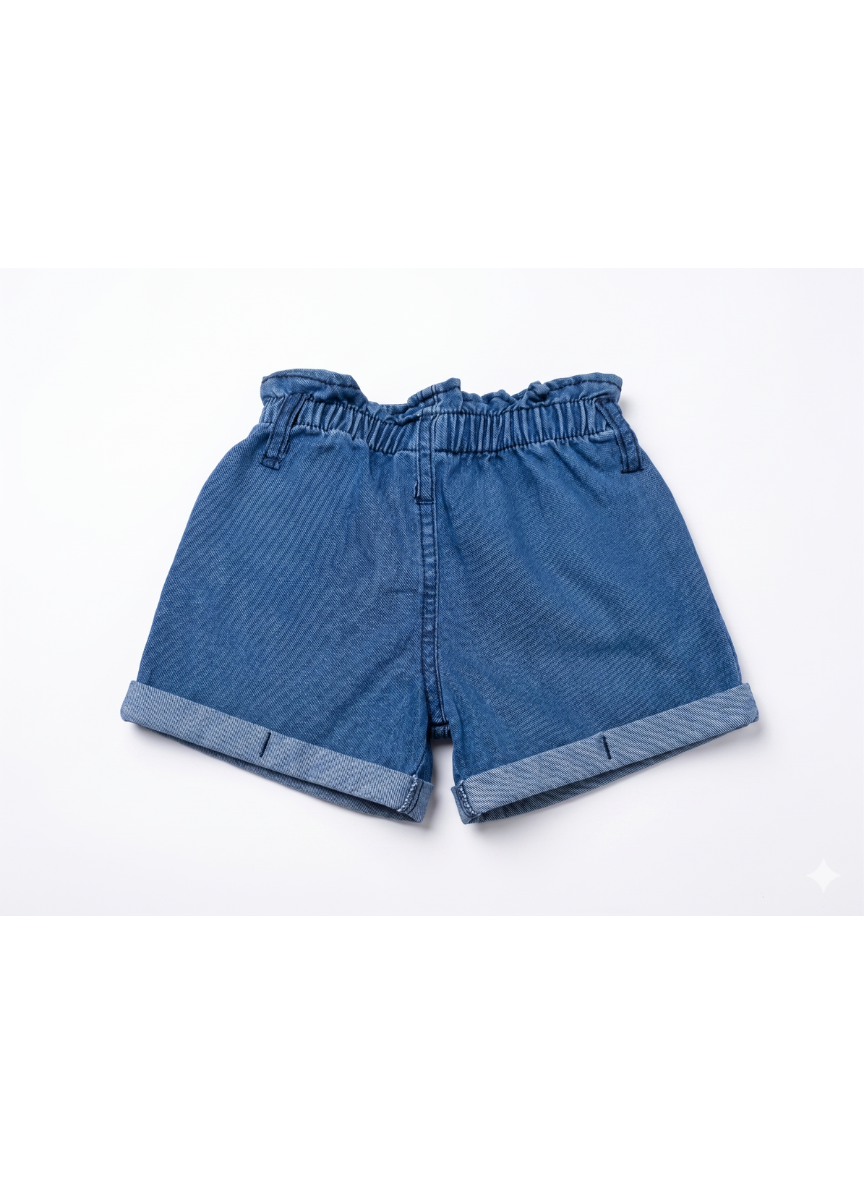 PANTALÓN CORTO VAQUERO NIÑA CON FRUNCIDO