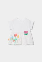 CONJUNTO DE PUNTO BLANCO CON FLORES