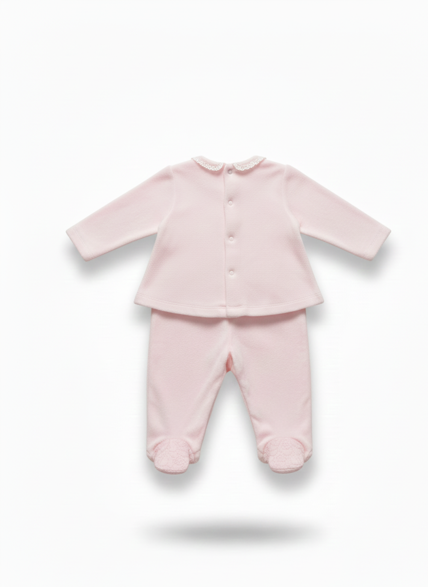 CONJUNTO DE DOS PIEZAS: FELPA ROSA Y DEATALLES DE ENCAJE