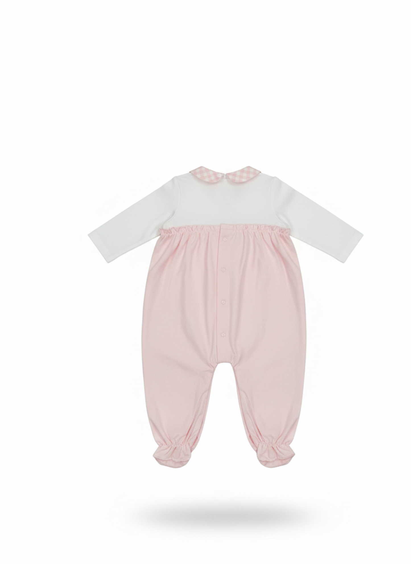 PELELE DE MANGA LARGA BICOLOR: BLANCO Y ROSA CON CUELLO VICHY