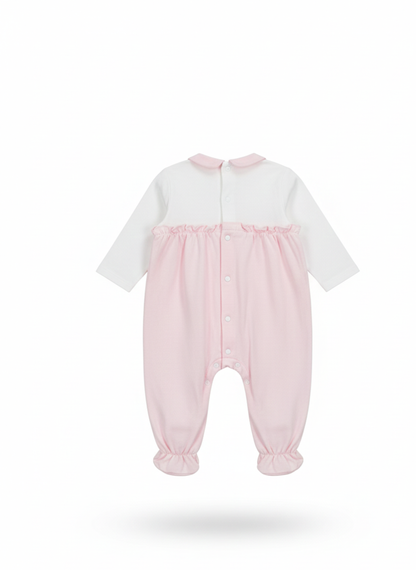 PELELE DE MANGA LARGA BICOLOR: BLANCO Y ROSA CON CUELLO VICHY