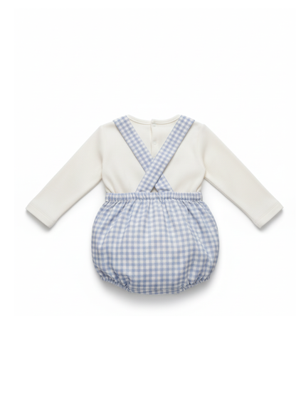 CONJUNTO DE PETO Y BODY DE CUADROS VICHY CELESTES