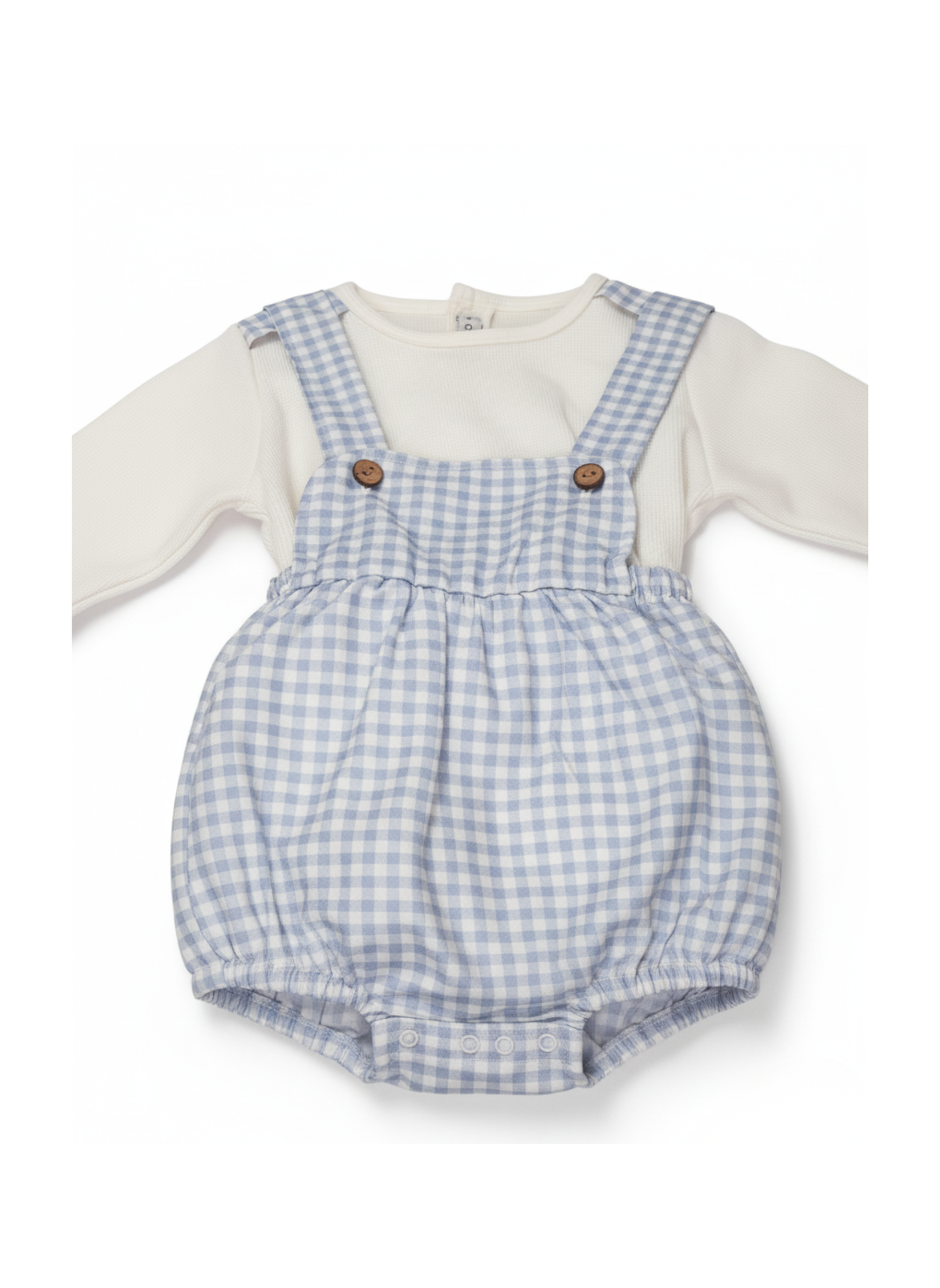 CONJUNTO DE PETO Y BODY DE CUADROS VICHY CELESTES