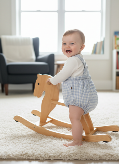 CONJUNTO DE PETO Y BODY DE CUADROS VICHY CELESTES