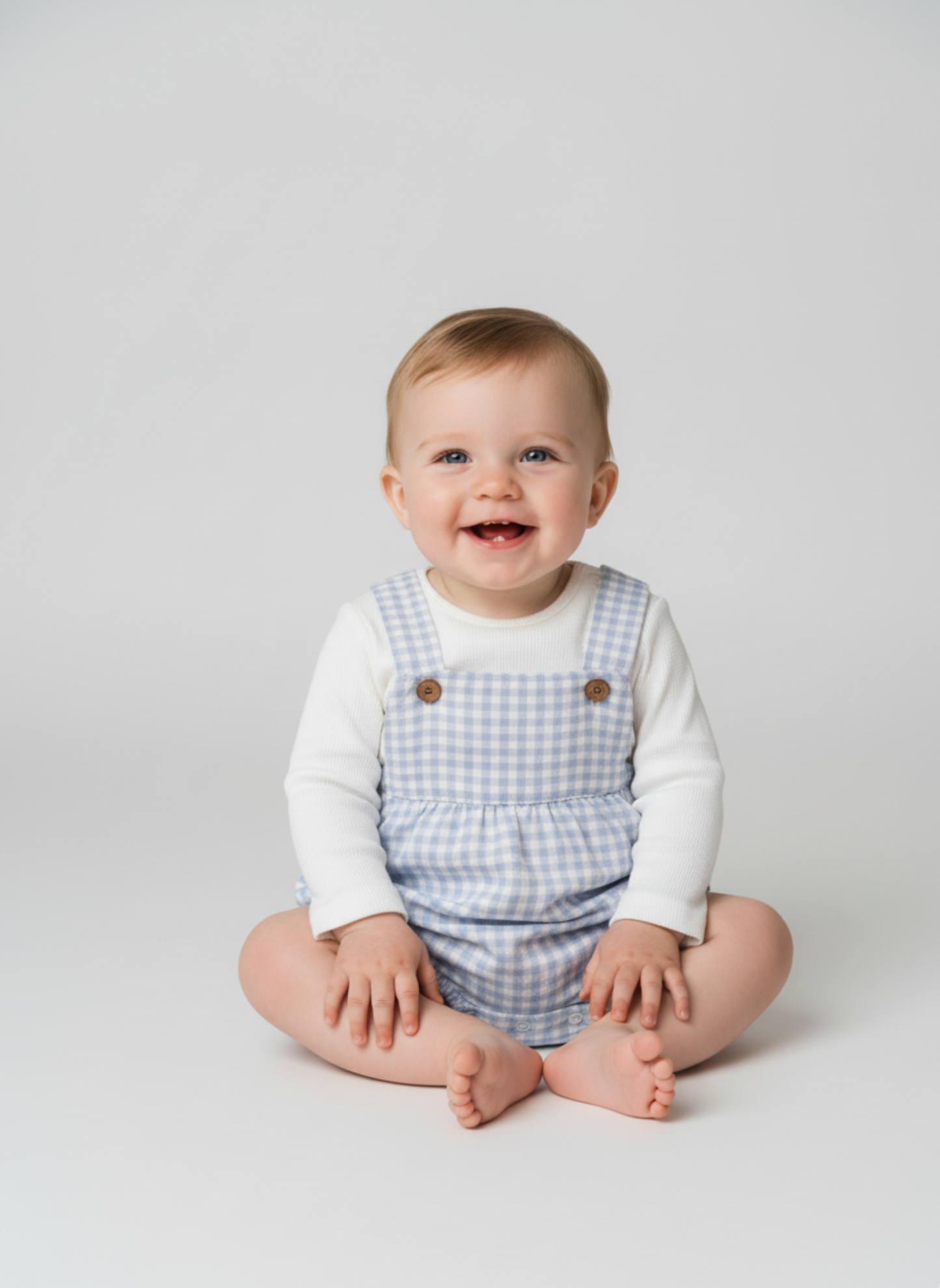 CONJUNTO DE PETO Y BODY DE CUADROS VICHY CELESTES