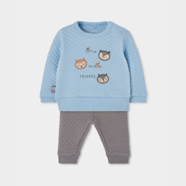 CONJUNTO DE BEBÉ DE PUNTO BÚHO AZUL