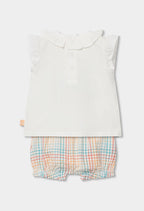 CONJUNTO DE PUNTO BLANCO CON ELEFANTE MULTICOLOR
