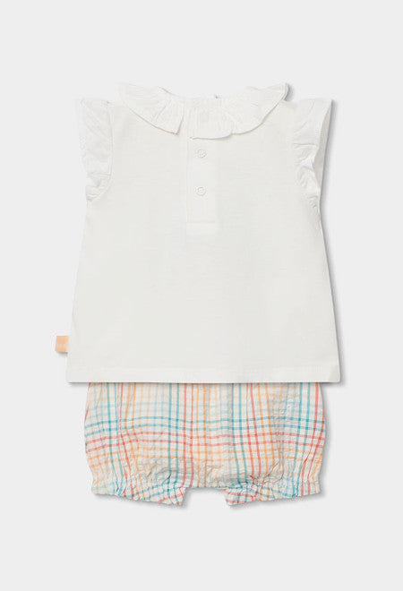 CONJUNTO DE PUNTO BLANCO CON ELEFANTE MULTICOLOR