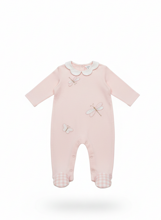 PELELE DE MANGA LARGA: ROSA CON BORDADOS DE LIBÉLULAS