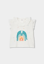 CONJUNTO DE PUNTO BLANCO CON ELEFANTE MULTICOLOR