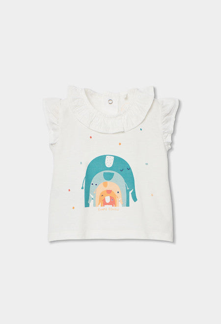 CONJUNTO DE PUNTO BLANCO CON ELEFANTE MULTICOLOR