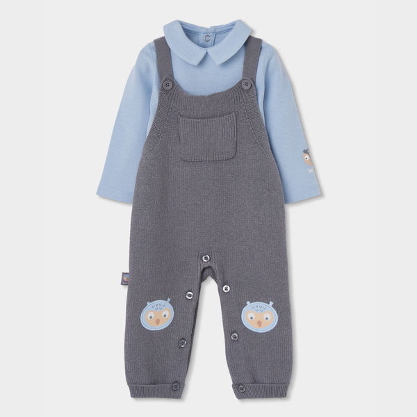 CONJUNTO CON PETO DE PUNTO PARA BEBÉ BÚHO
