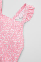 BAÑADOR ESTAMPADO ROSA CON VOLANTES