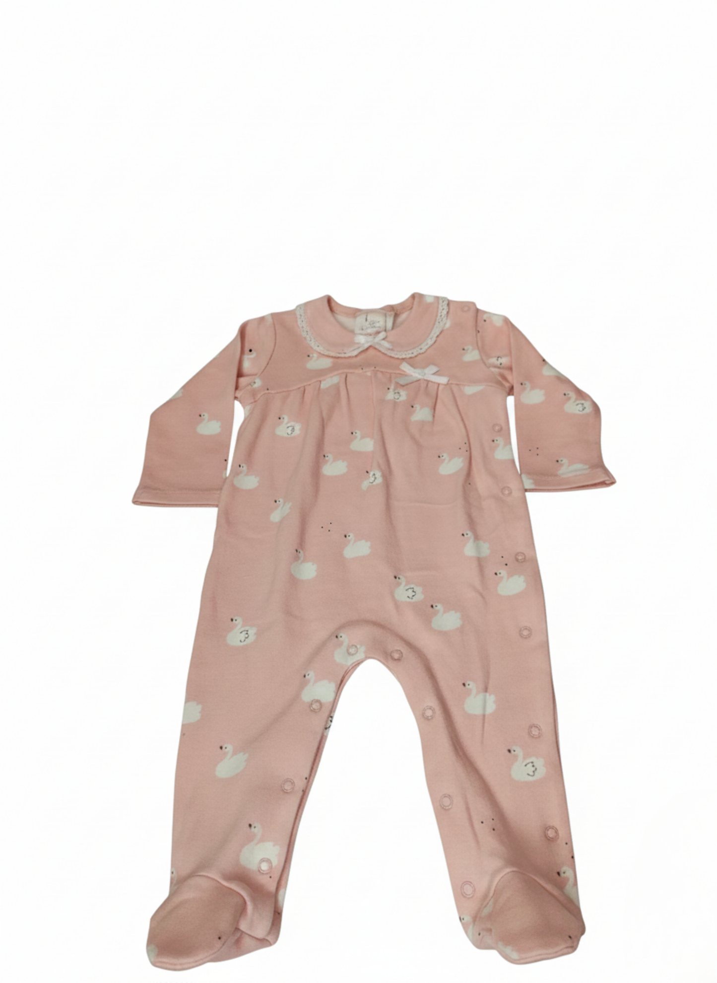 PELELE DE MANGA LARGA ROSA CON ESTAMPADO DE CISNES