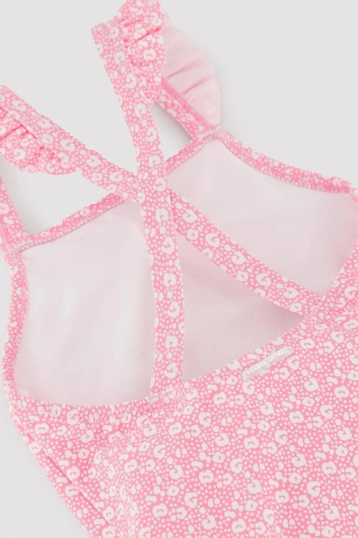 BAÑADOR ESTAMPADO ROSA CON VOLANTES