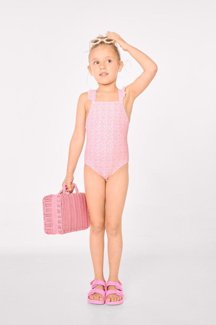 BAÑADOR ESTAMPADO ROSA CON VOLANTES