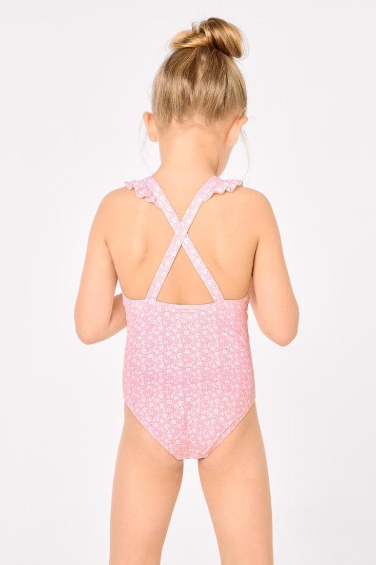 BAÑADOR ESTAMPADO ROSA CON VOLANTES
