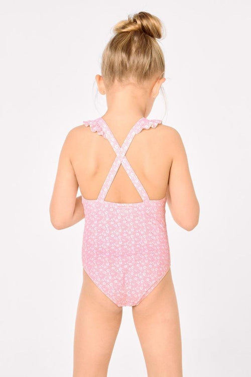 BAÑADOR ESTAMPADO ROSA CON VOLANTES