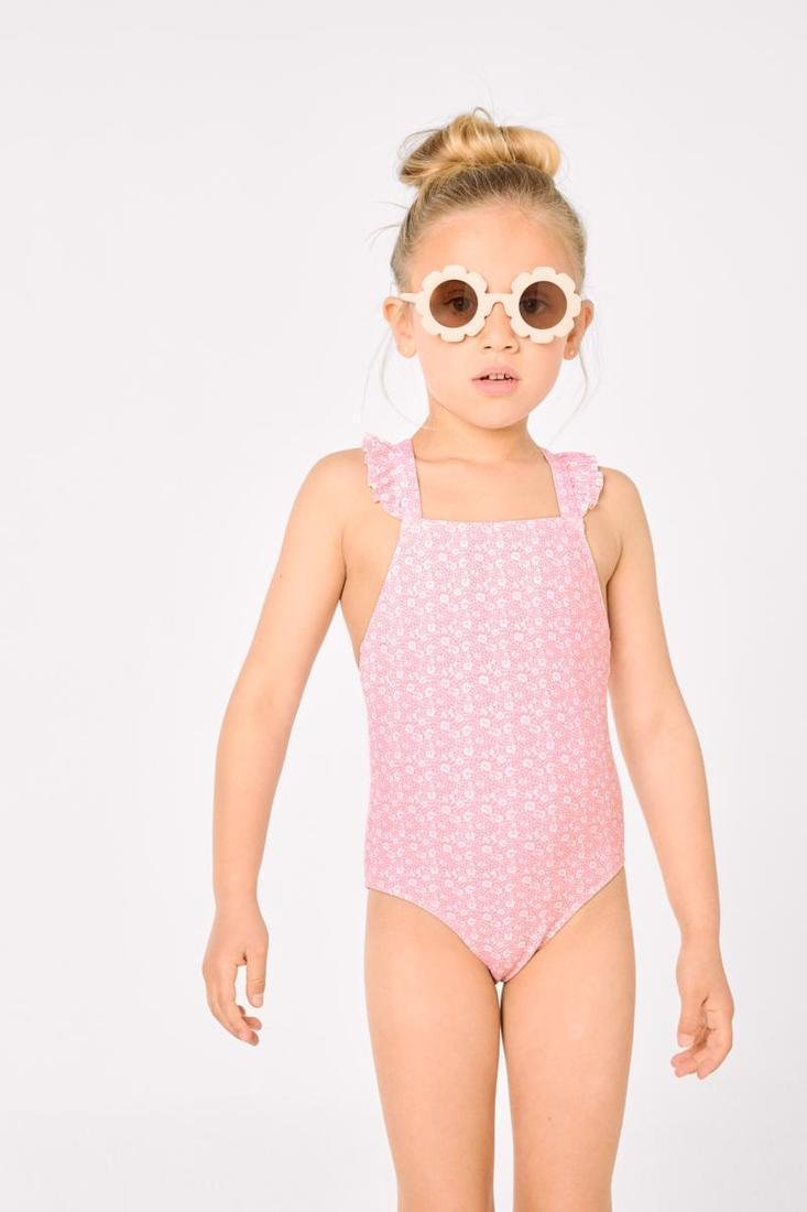 BAÑADOR ESTAMPADO ROSA CON VOLANTES