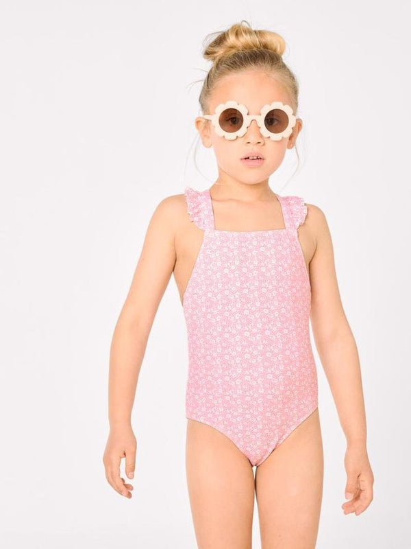 BAÑADOR ESTAMPADO ROSA CON VOLANTES