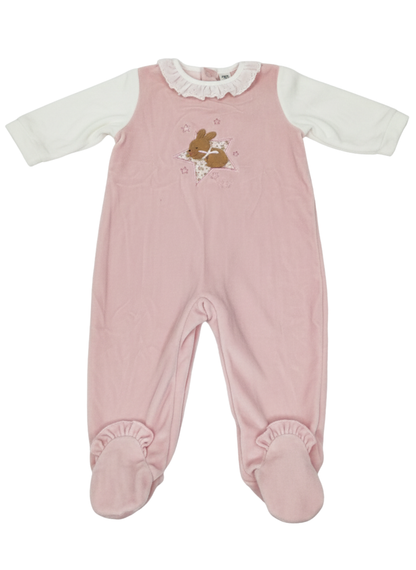 PELELE DE MANGA LARGA ROSA Y BLANCO CON CONEJITO Y ESTRELLA