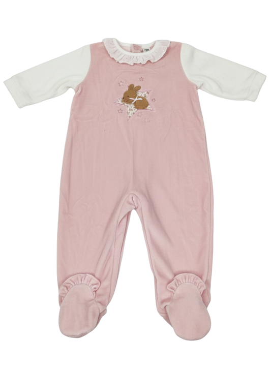 PELELE DE MANGA LARGA ROSA Y BLANCO CON CONEJITO Y ESTRELLA