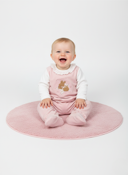 PELELE DE MANGA LARGA ROSA Y BLANCO CON CONEJITO Y ESTRELLA