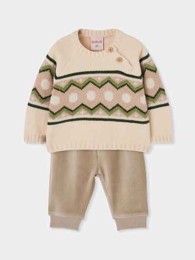 CONJUNTO TRICOTOSA CON JERSEY PARA BEBÉ CRUDO
