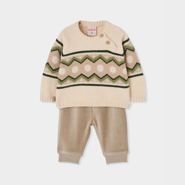 CONJUNTO TRICOTOSA CON JERSEY PARA BEBÉ CRUDO