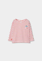 CAMISETA DE PUNTO LISTADO COLOR GERANIO