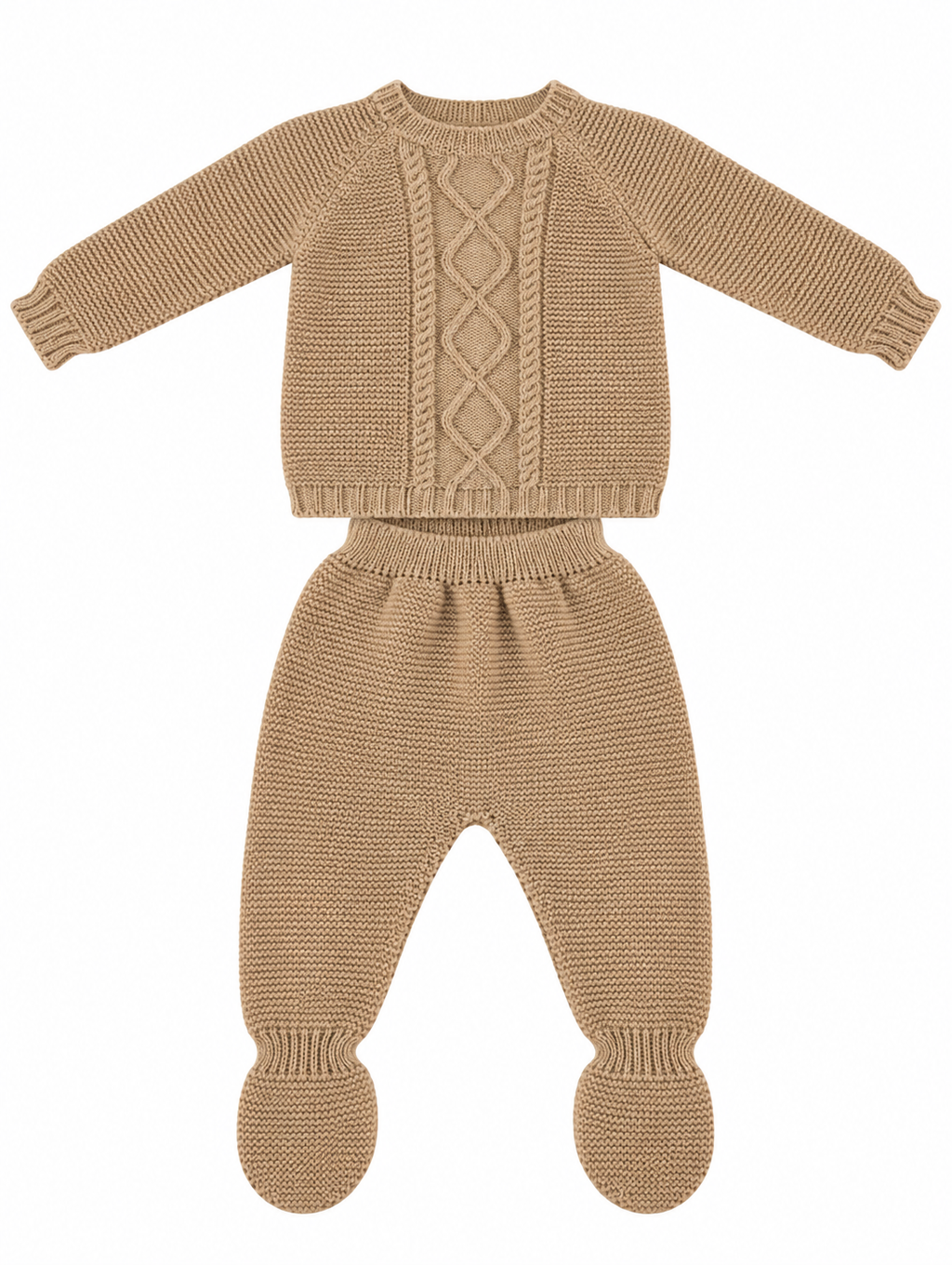 CONJUNTO DE PUNTO PARA BEBÉ CON POLAINA HUESO