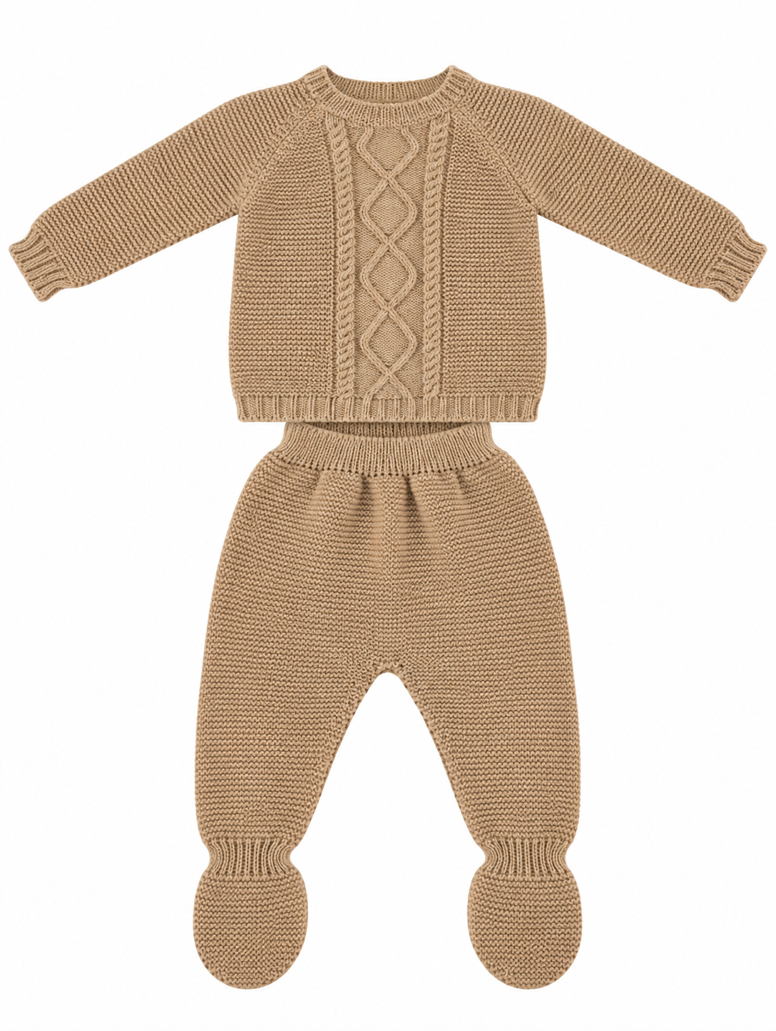CONJUNTO DE PUNTO PARA BEBÉ CON POLAINA HUESO