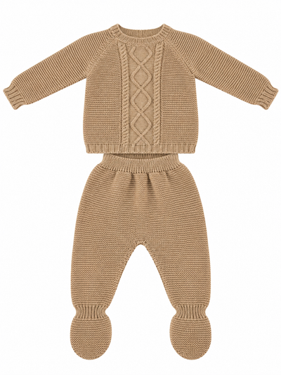 CONJUNTO DE PUNTO PARA BEBÉ CON POLAINA HUESO