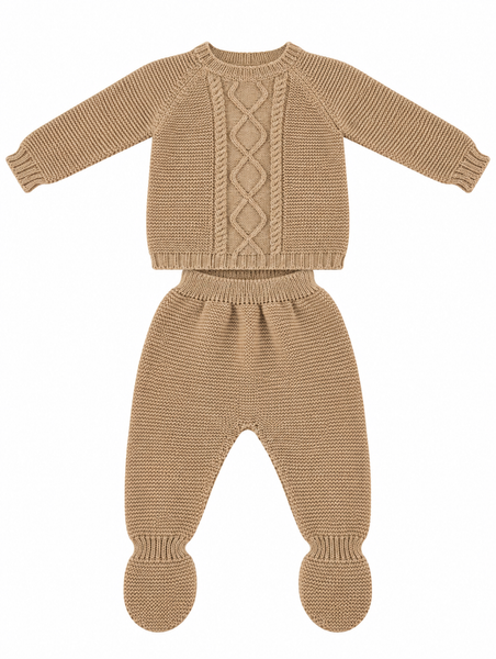 CONJUNTO DE PUNTO PARA BEBÉ CON POLAINA HUESO