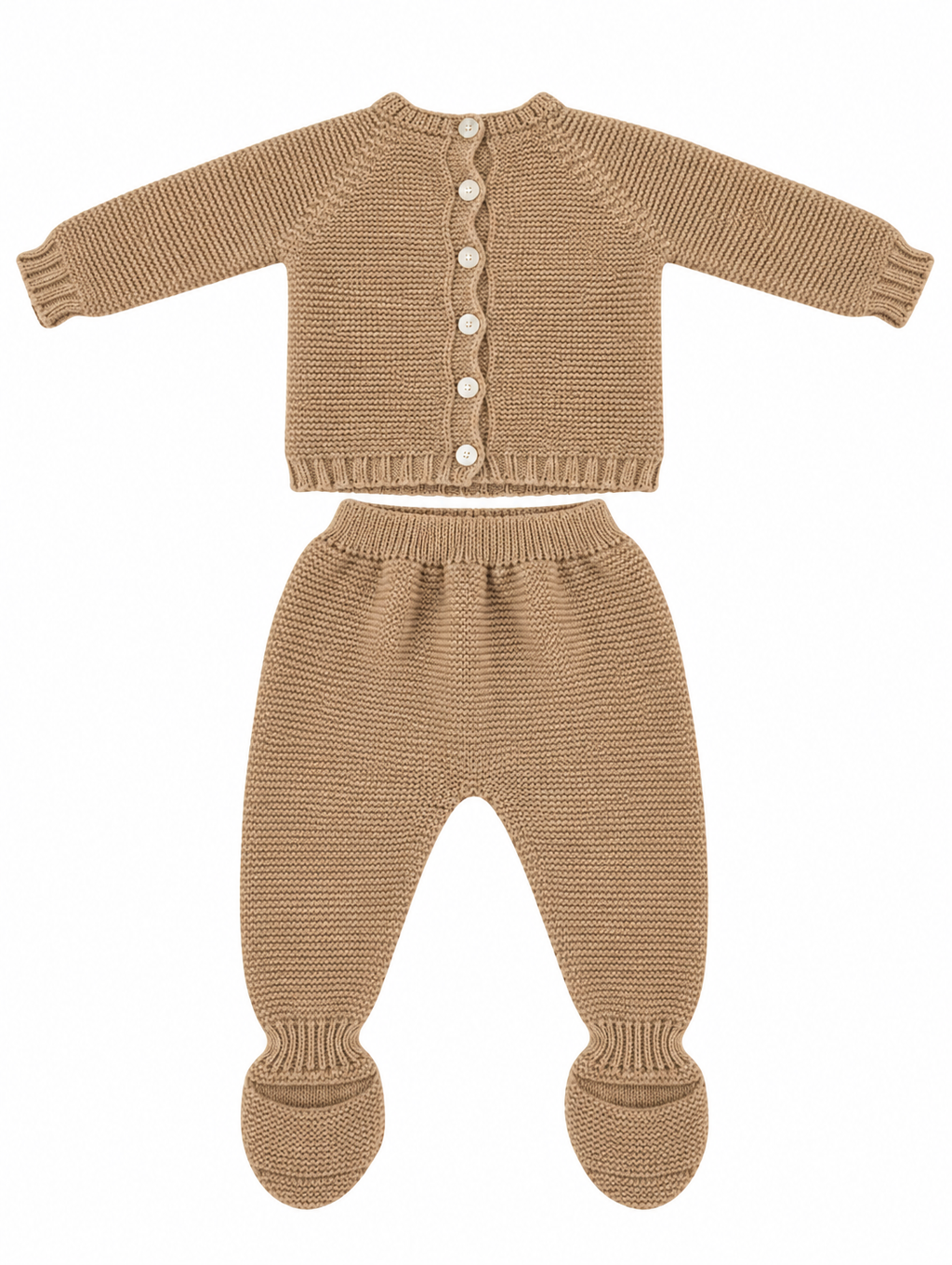 CONJUNTO DE PUNTO PARA BEBÉ CON POLAINA HUESO
