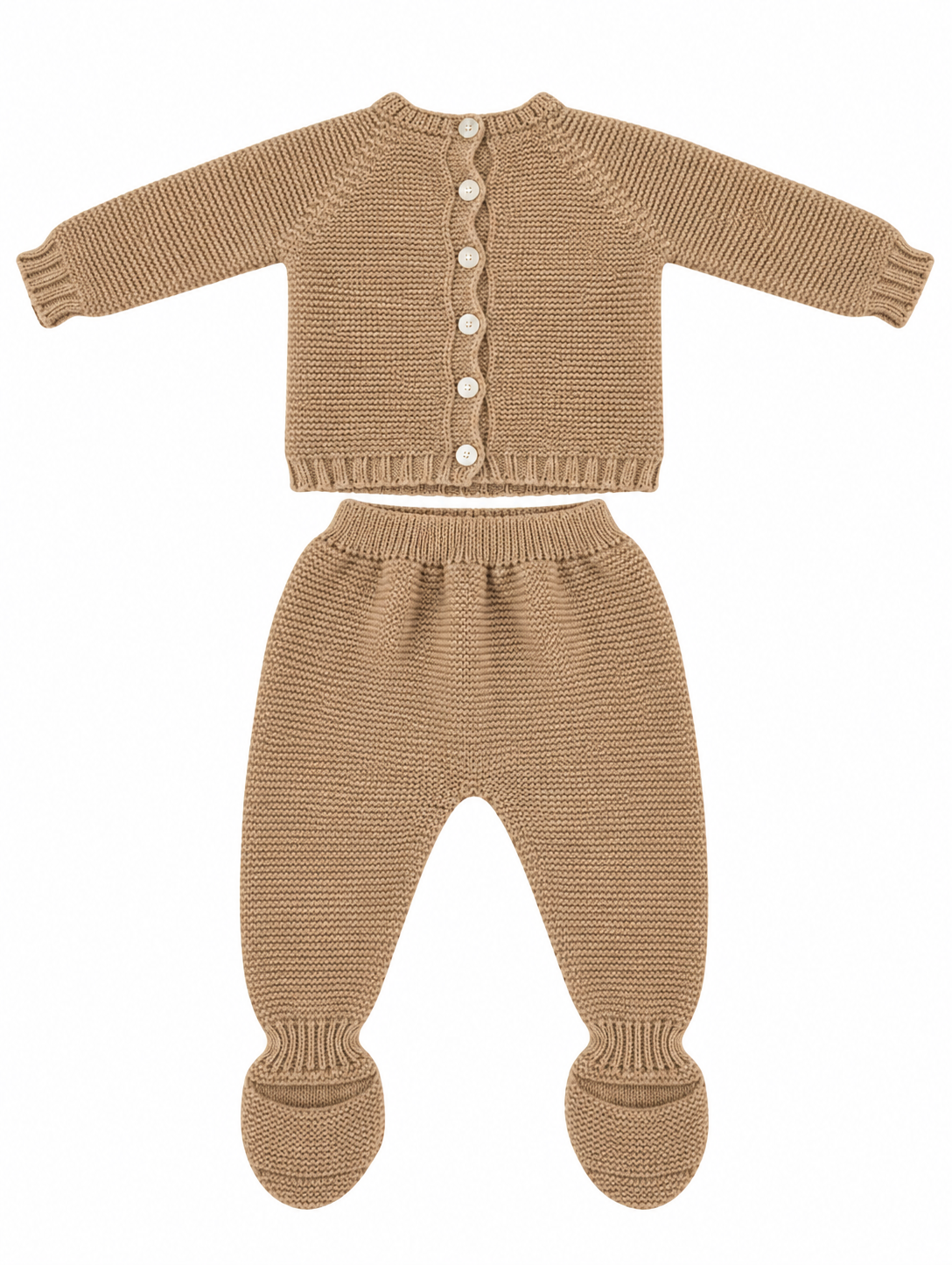 CONJUNTO DE PUNTO PARA BEBÉ CON POLAINA HUESO