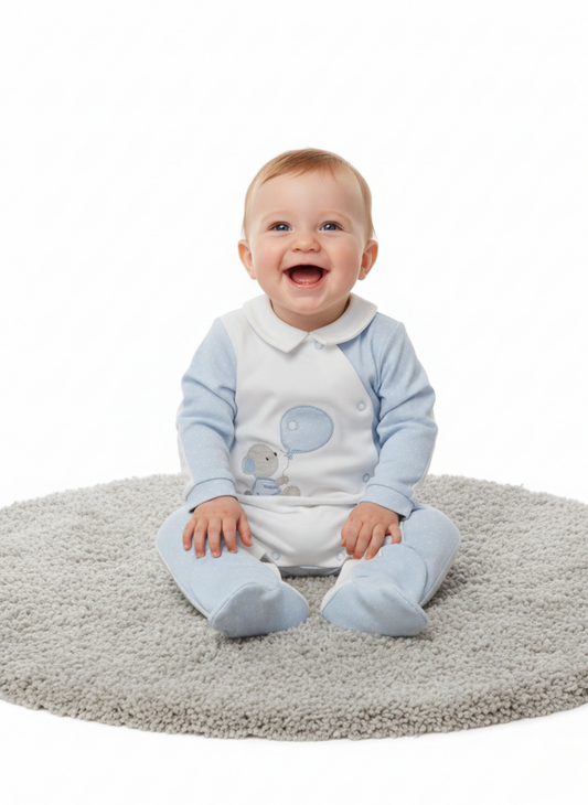 PELELE DE MANGA LARGA BLANCO Y AZUL CON OSITO BORDADO