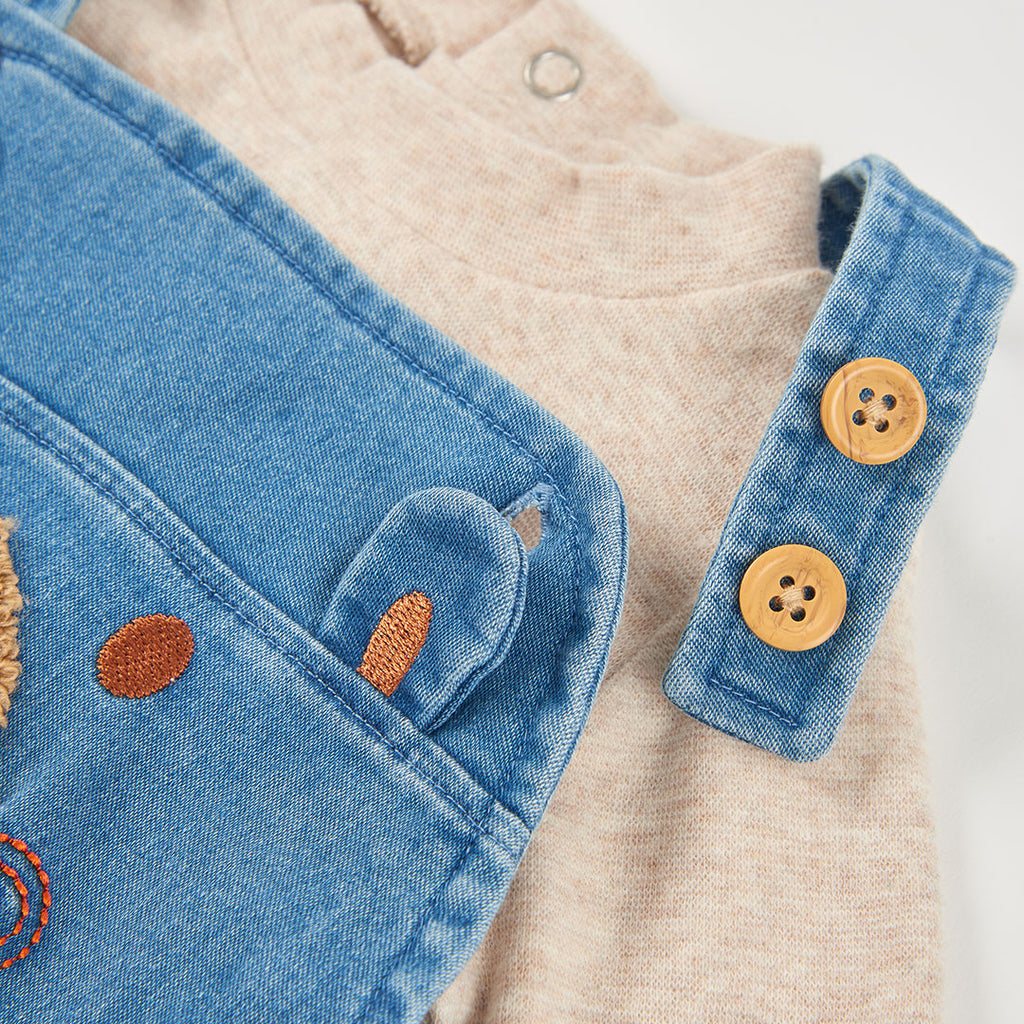 CONJUNTO DE PUNTO CON PETO VAQUERO PARA BEBÉ