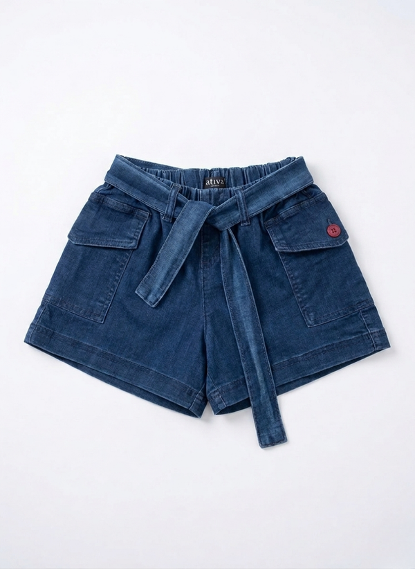PANTALÓN VAQUERO CORTO NIÑA CON LAZO