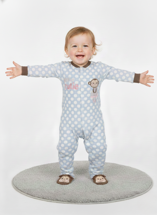 PELELE DE MANGA LARGA AZUL DE LUNARES Y MONITOS