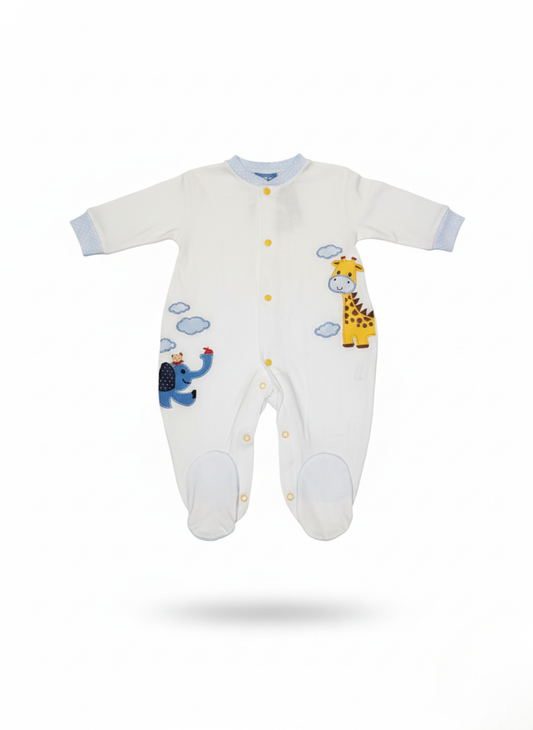 PELELE DE MANGA LARGA BLANCO CON JIRAFA Y ELEFANTE