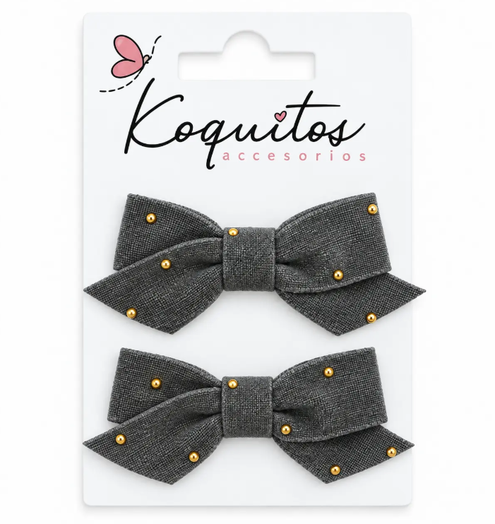 PACK DE 2 PINZAS MOTEADAS DE ORO GRIS