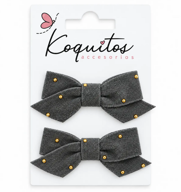 PACK DE 2 PINZAS MOTEADAS DE ORO GRIS