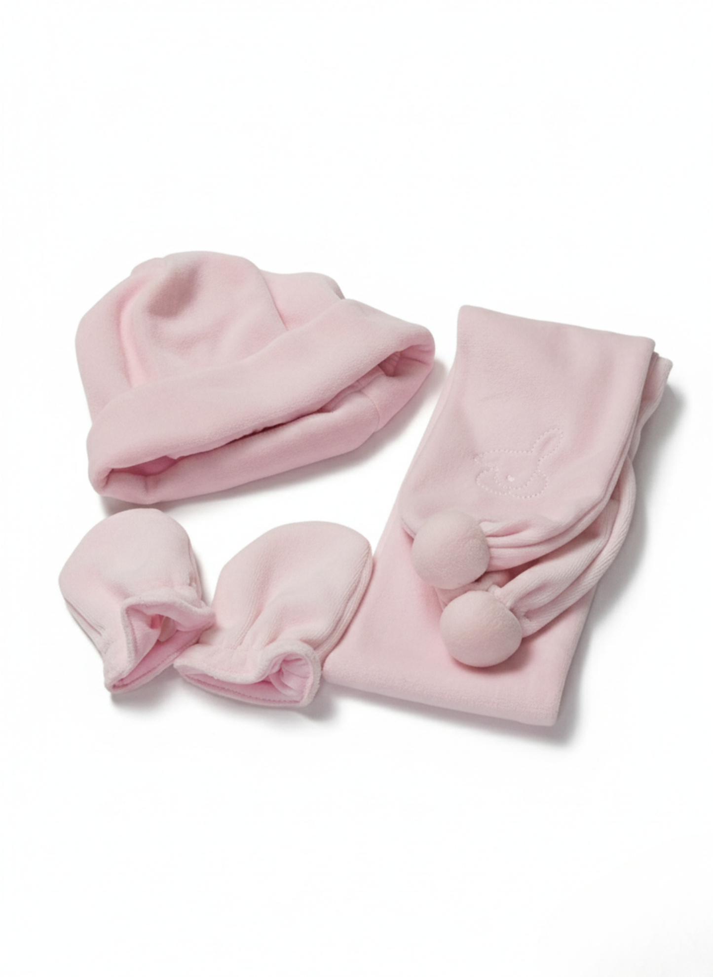 CONJUNTO DE ACCESORIOS DE INVIERNO ROSA: GORRO, GUANTES Y BUFANDA