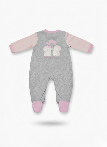 PELELE DE ALGODÓN GRIS Y ROSA CON PINGÜINOS ENAMORADOS