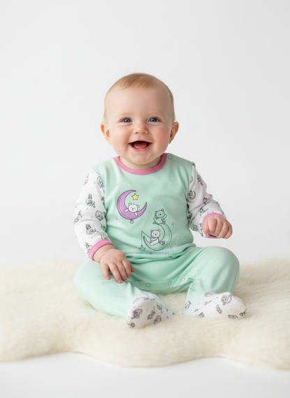 PELELE DE MANGA LARGA VERDE CON OSITOS "HELLO MOON"