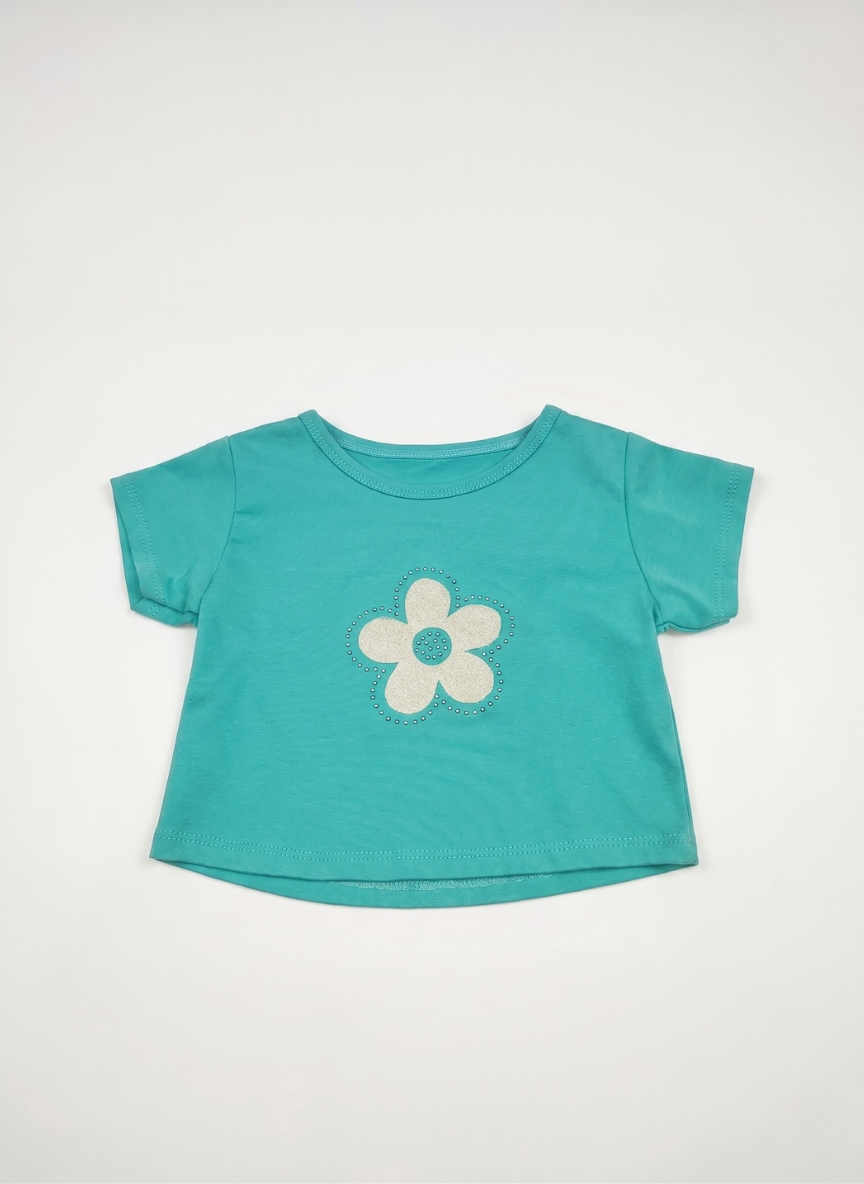 CAMISETA DE MANGA CORTA AZUL CON FLOR