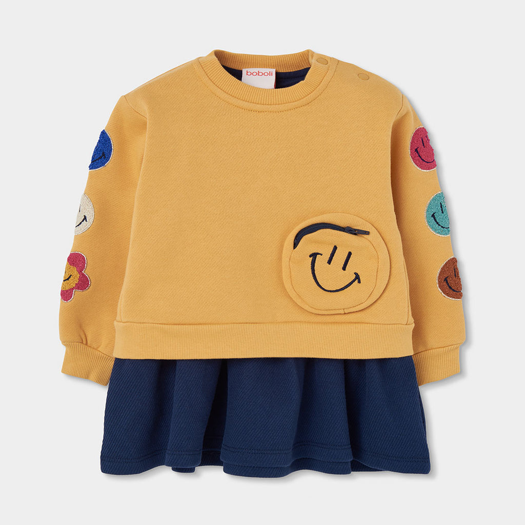 SUDADERA CON VESTIDO DE FELPA PARA NIÑA CON CARITA FELIZ