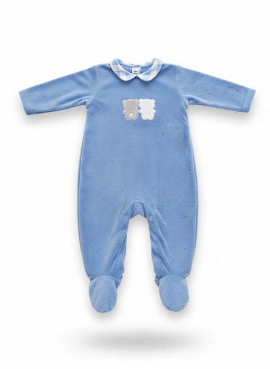 PELELE DE MANGA LARGA DE FELPA AZUL CON OSITOS